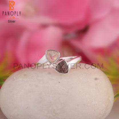 Black Rutile & Ethiopian Opal Bypass 925 Silver Ring