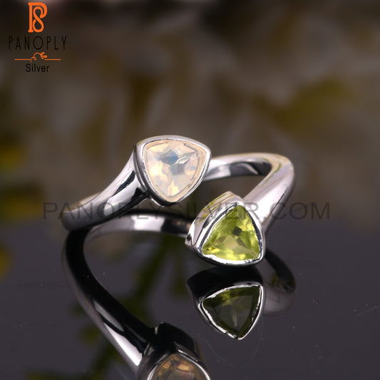 Ethiopian Opal & Peridot Trillion Shape 925 Silver Ring
