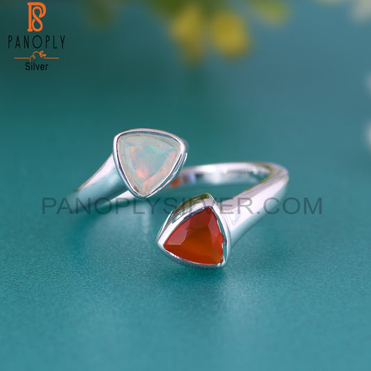 Ethiopian Opal & Red Onyx 925 Sterling Silver Ring