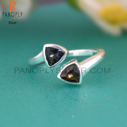 Smoky & Iolite Trillion Shape 925 Sterling Silver Ring