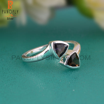 Smoky & Iolite Trillion Shape 925 Sterling Silver Ring