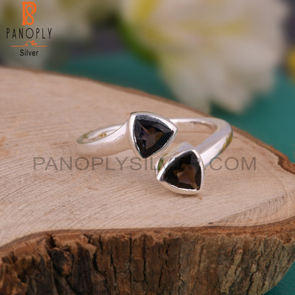 Smoky & Iolite Trillion Shape 925 Sterling Silver Ring