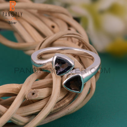 Smoky & Iolite Trillion Shape 925 Sterling Silver Ring