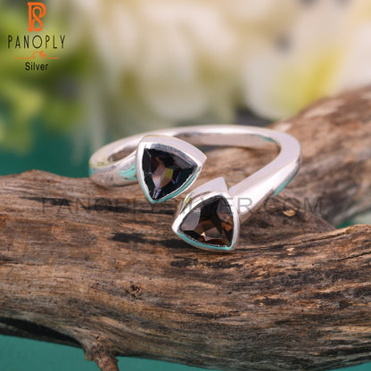 Smoky & Iolite Trillion Shape 925 Sterling Silver Ring