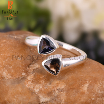 Smoky & Iolite Trillion Shape 925 Sterling Silver Ring
