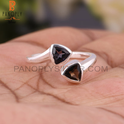 Smoky & Iolite Trillion Shape 925 Sterling Silver Ring