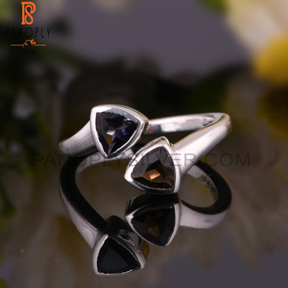 Smoky & Iolite Trillion Shape 925 Sterling Silver Ring