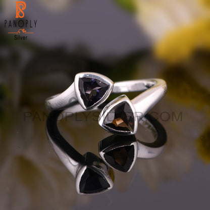 Smoky & Iolite Trillion Shape 925 Sterling Silver Ring