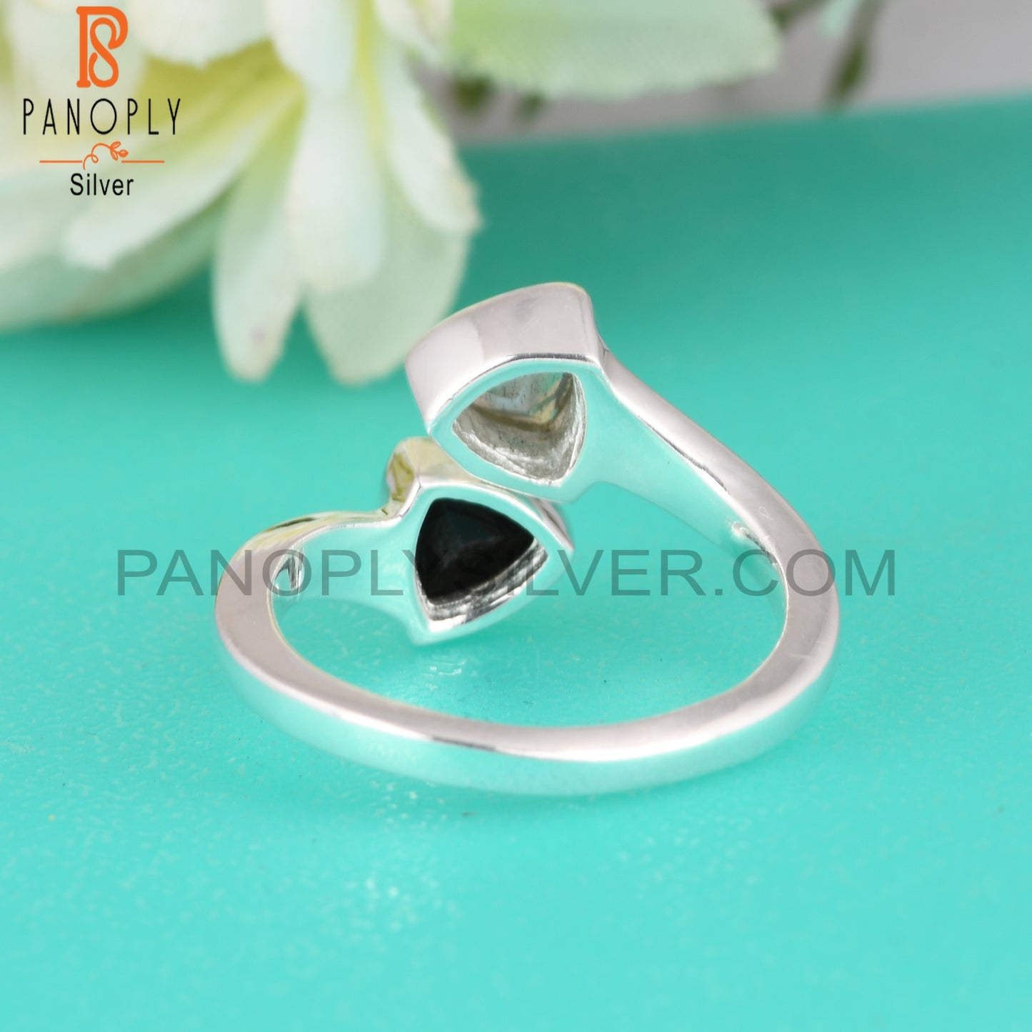 Labradorite & Black Onyx Trillion 925 Silver Ring