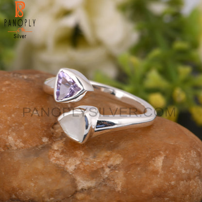 Pink Amethyst & White Moonstone 925 Sterling Silver Ring