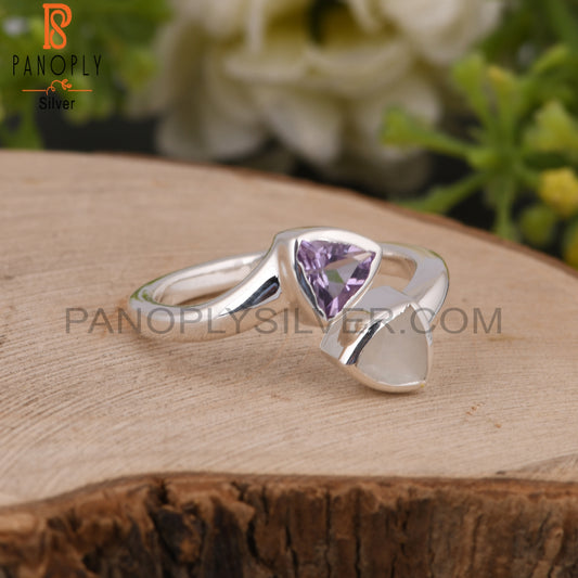 Pink Amethyst & White Moonstone 925 Sterling Silver Ring