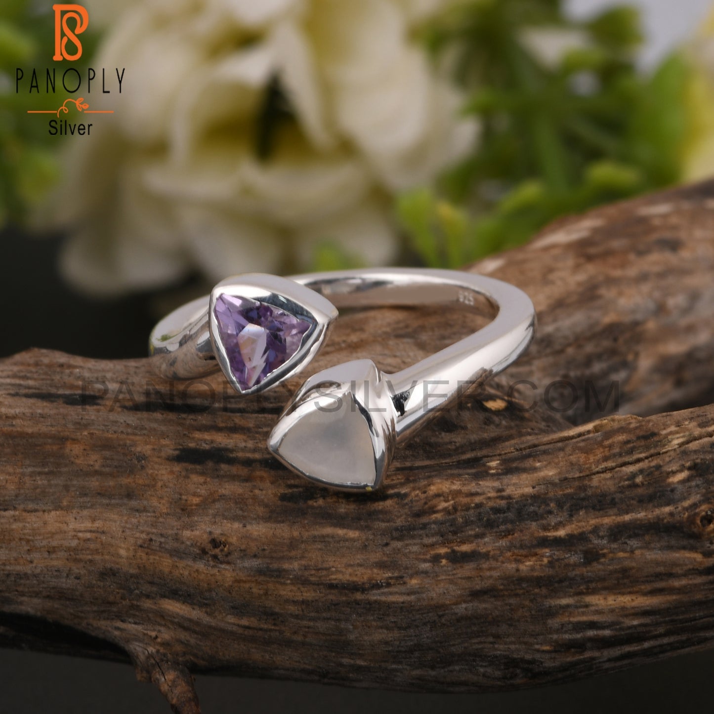 Pink Amethyst & White Moonstone 925 Sterling Silver Ring