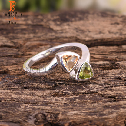 Citrine & Peridot Trillion Shape 925 Sterling Silver Ring