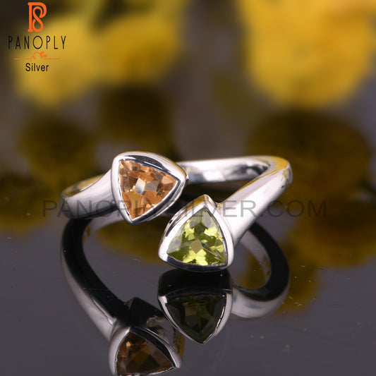 Citrine & Peridot Trillion Shape 925 Sterling Silver Ring