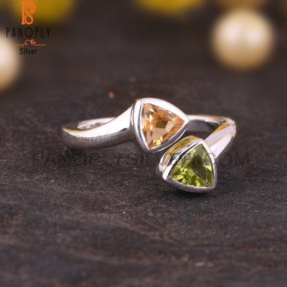 Citrine & Peridot Trillion Shape 925 Sterling Silver Ring