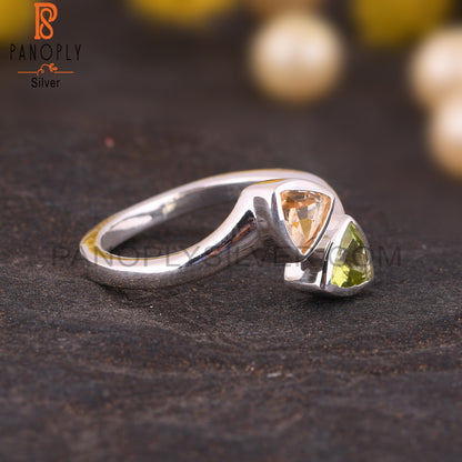 Citrine & Peridot Trillion Shape 925 Sterling Silver Ring