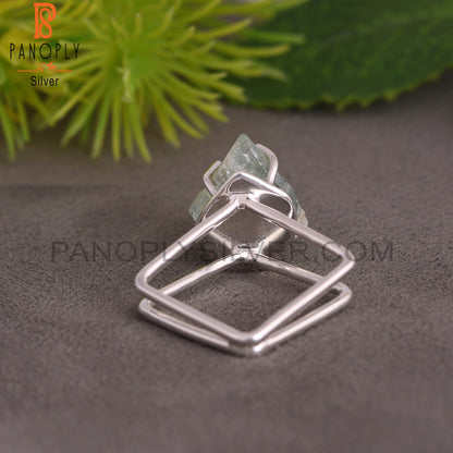 Aquamarine Rough 925 Sterling Silver Ring, Square Ring