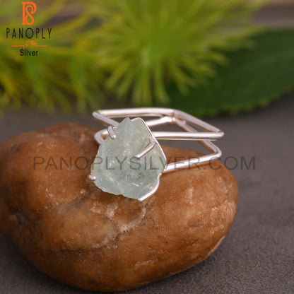 Aquamarine Rough 925 Sterling Silver Ring, Square Ring