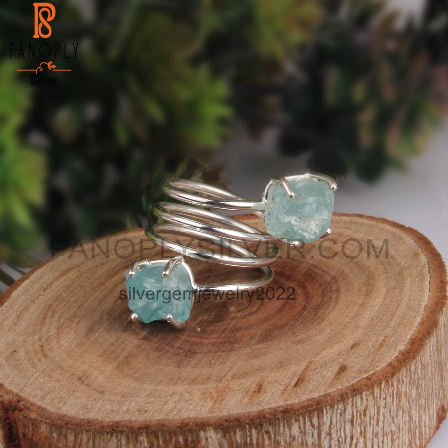 Aquamarine & Apatite Rough 925 Sterling Silver Twist Ring