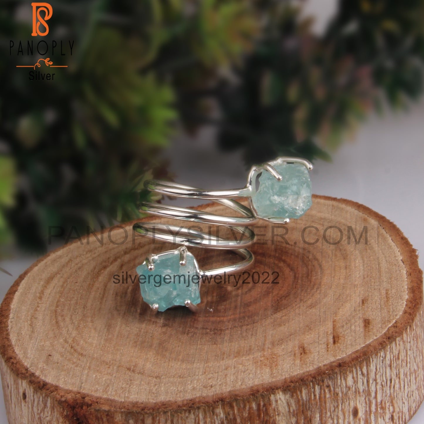 Aquamarine & Apatite Rough 925 Sterling Silver Twist Ring