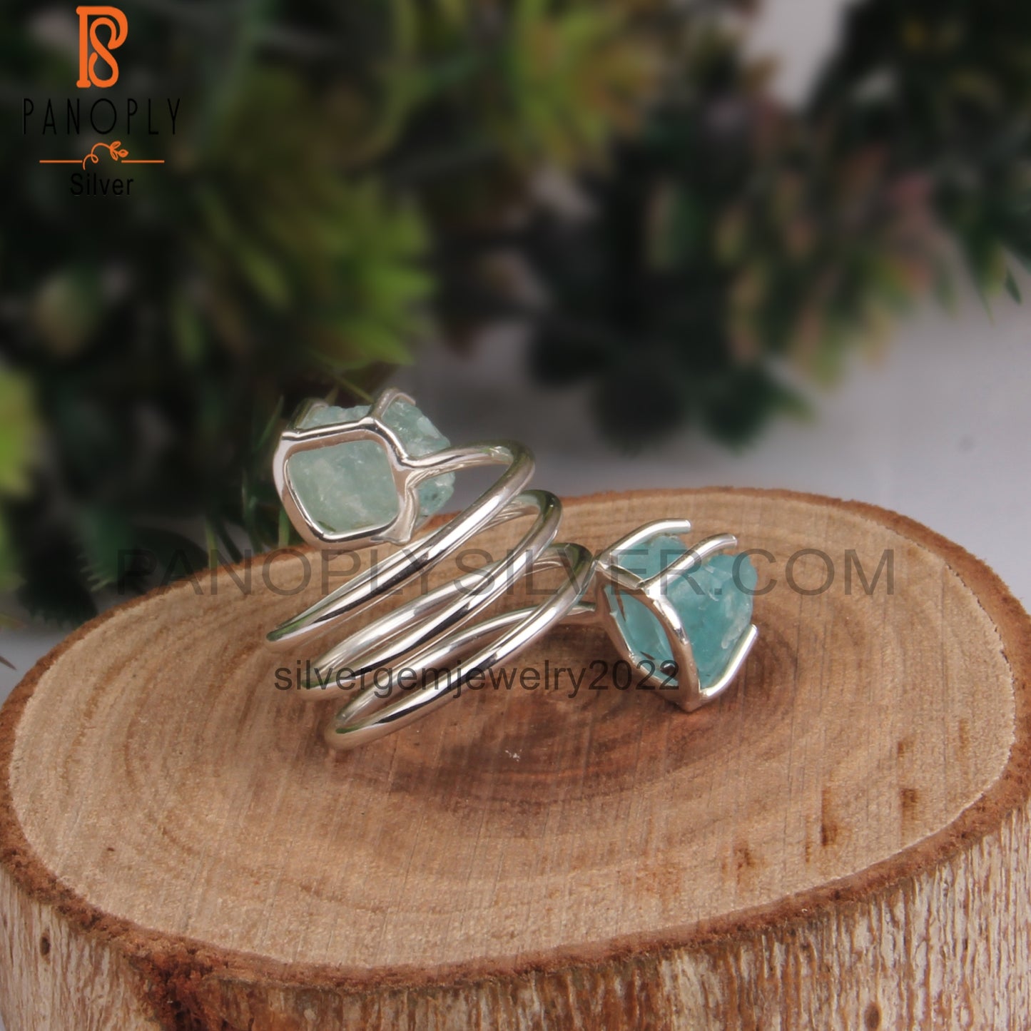 Aquamarine & Apatite Rough 925 Sterling Silver Twist Ring