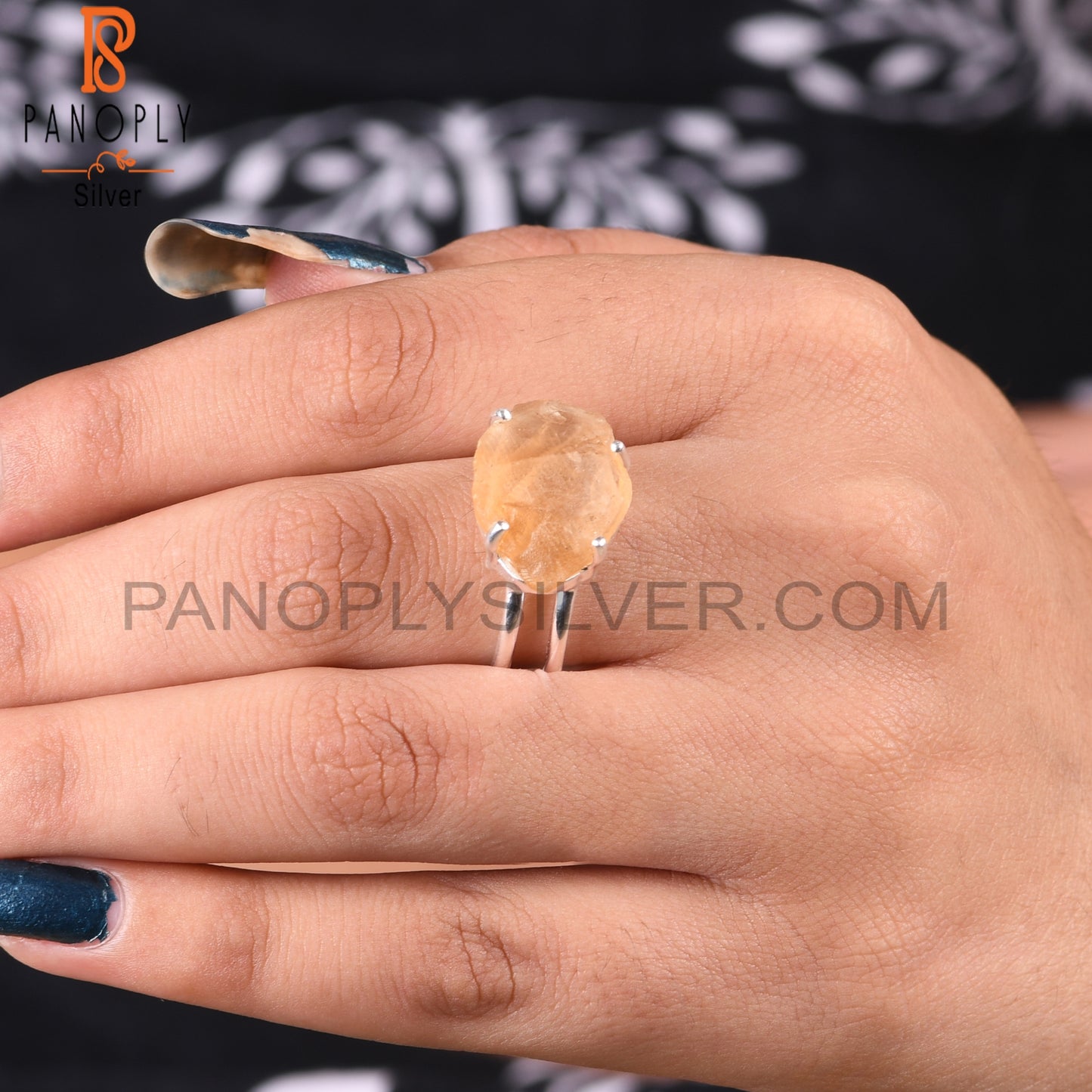 Citrine 925 Sterling Silver Anniversary Ring