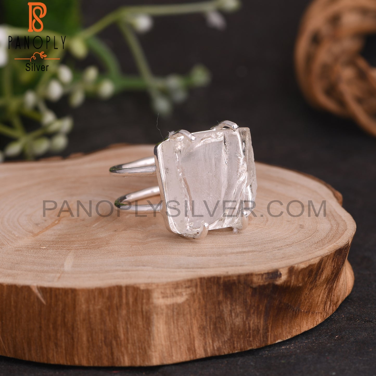 Crystal Quartz Rough 925 Sterling Silver Ring