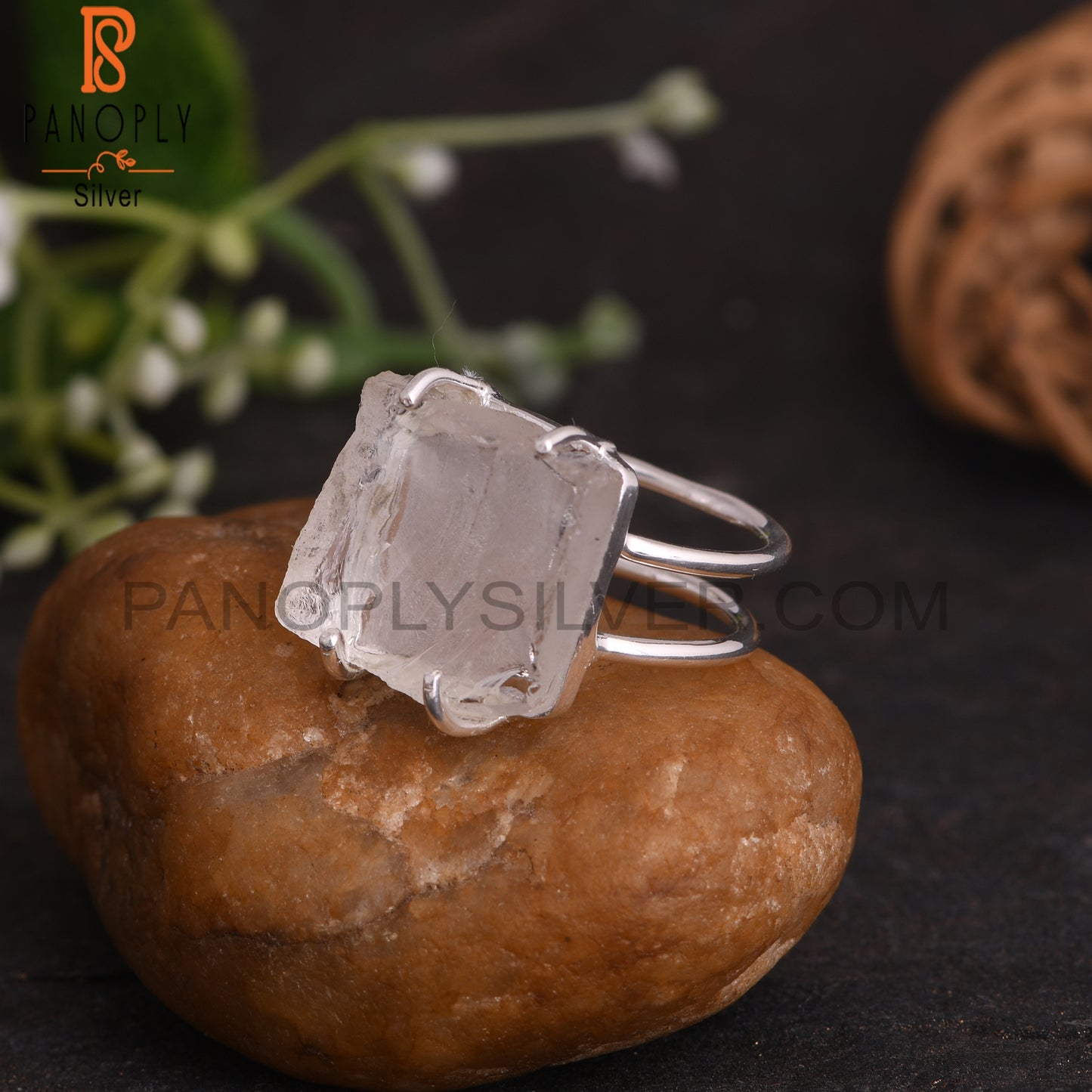 Crystal Quartz Rough 925 Sterling Silver Ring