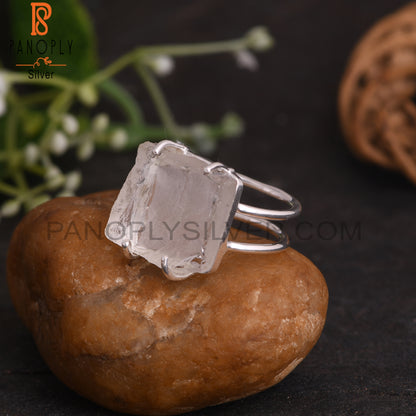 Crystal Quartz Rough 925 Sterling Silver Ring