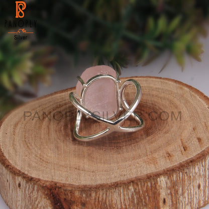 Rough Rose Quartz 925 Sterling Silver Ring