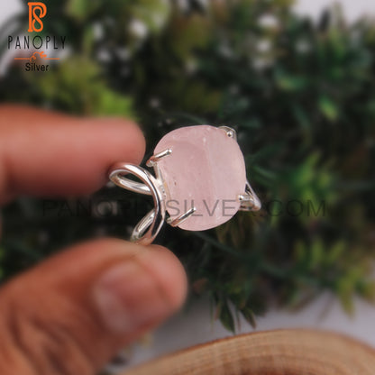 Rough Rose Quartz 925 Sterling Silver Ring