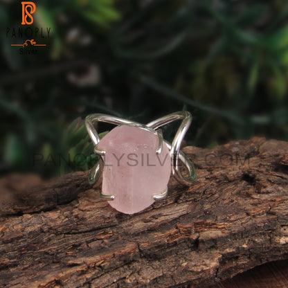 Rough Rose Quartz 925 Sterling Silver Ring
