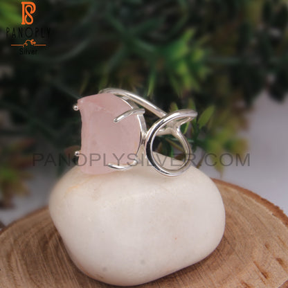 Rough Rose Quartz 925 Sterling Silver Ring