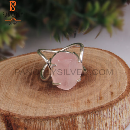 Rough Rose Quartz 925 Sterling Silver Ring