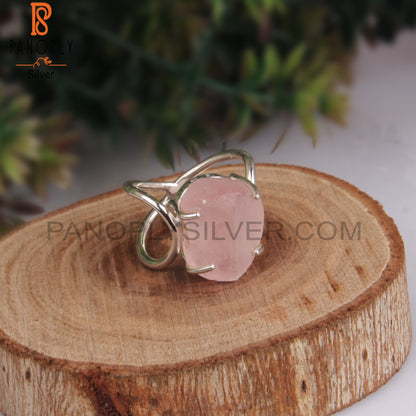 Rough Rose Quartz 925 Sterling Silver Ring