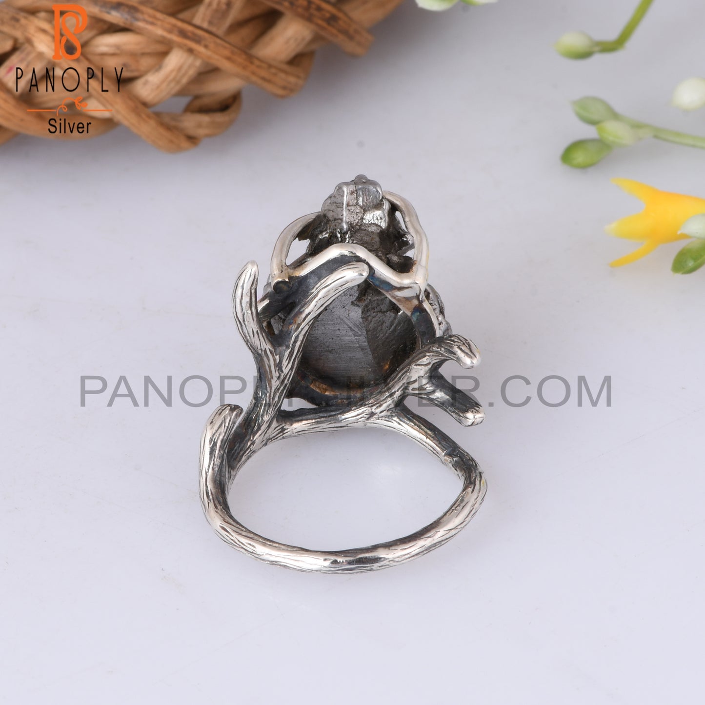 Meteorite Rough 925 Sterling Silver Branch Ring