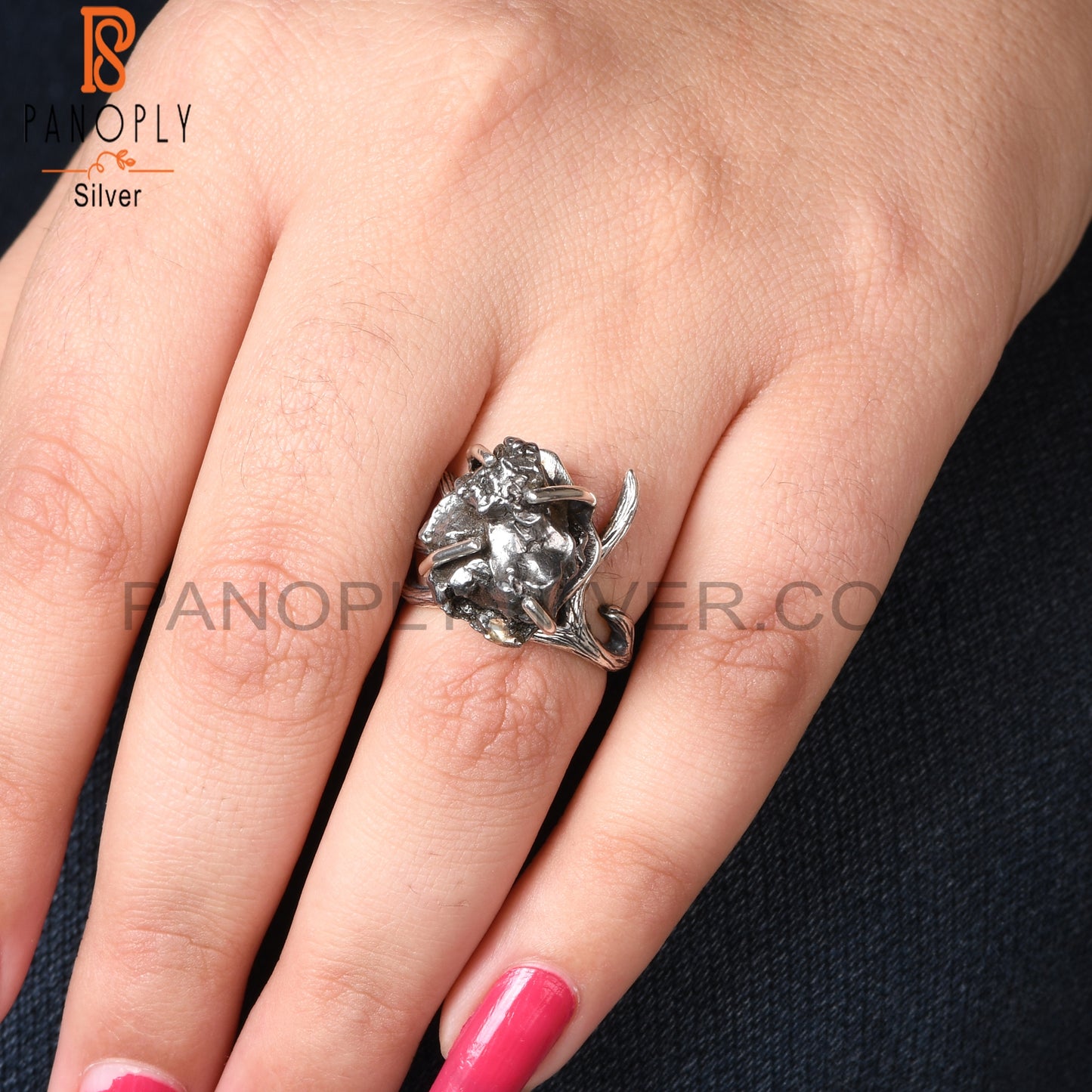 Meteorite Rough 925 Sterling Silver Branch Ring