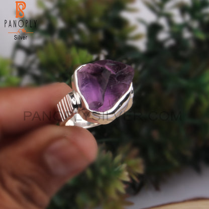 Casual Amethyst Rough Sterling Silver 925 Stamp Ring