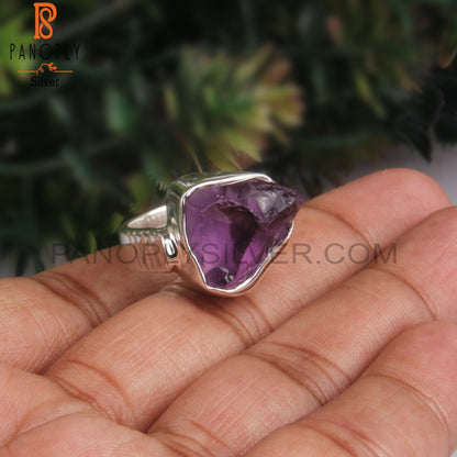 Casual Amethyst Rough Sterling Silver 925 Stamp Ring