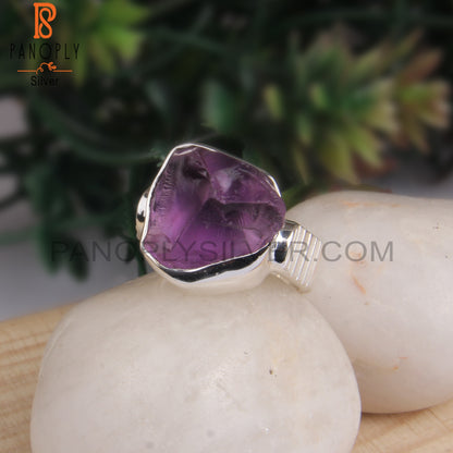 Casual Amethyst Rough Sterling Silver 925 Stamp Ring