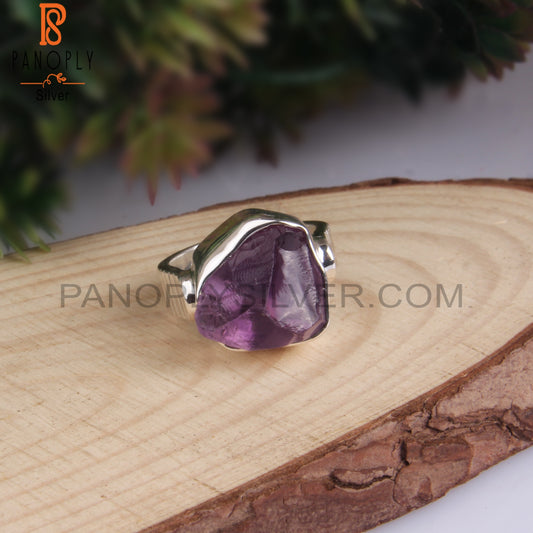 Casual Amethyst Rough Sterling Silver 925 Stamp Ring