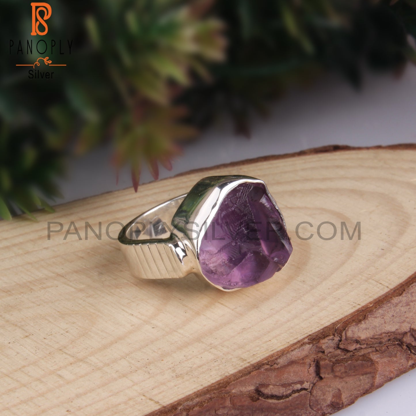 Casual Amethyst Rough Sterling Silver 925 Stamp Ring