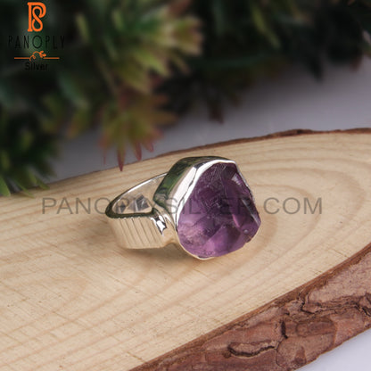 Casual Amethyst Rough Sterling Silver 925 Stamp Ring