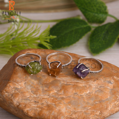 Amethyst, Citrine, Peridot 925 Sterling Silver Ring