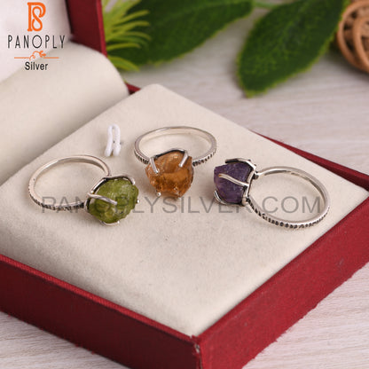 Amethyst, Citrine, Peridot 925 Sterling Silver Ring