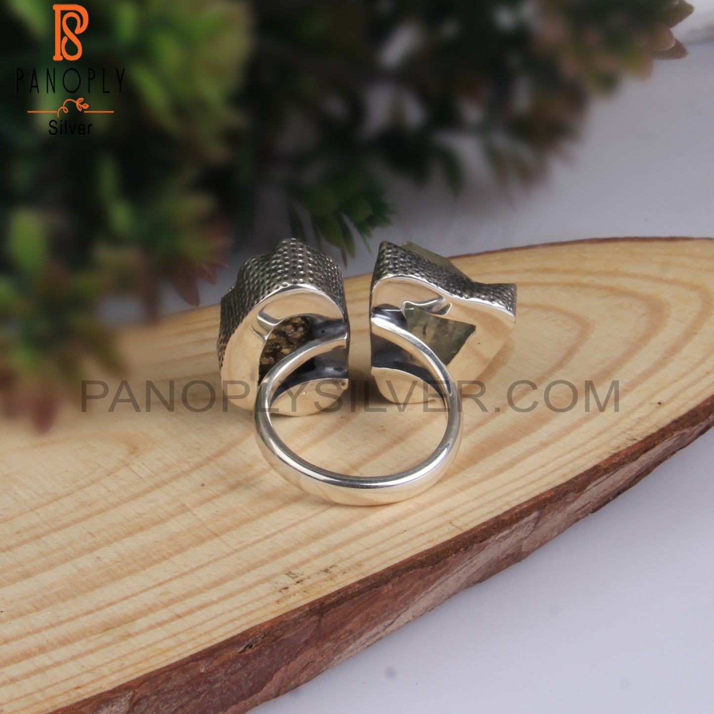 Green Amethyst & Pyrite Rough 925 Sterling Silver Ring