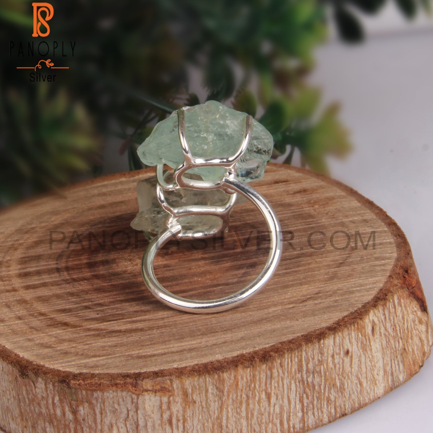 Aquamarine & Green Amethyst Rough 925 Sterling Silver Ring
