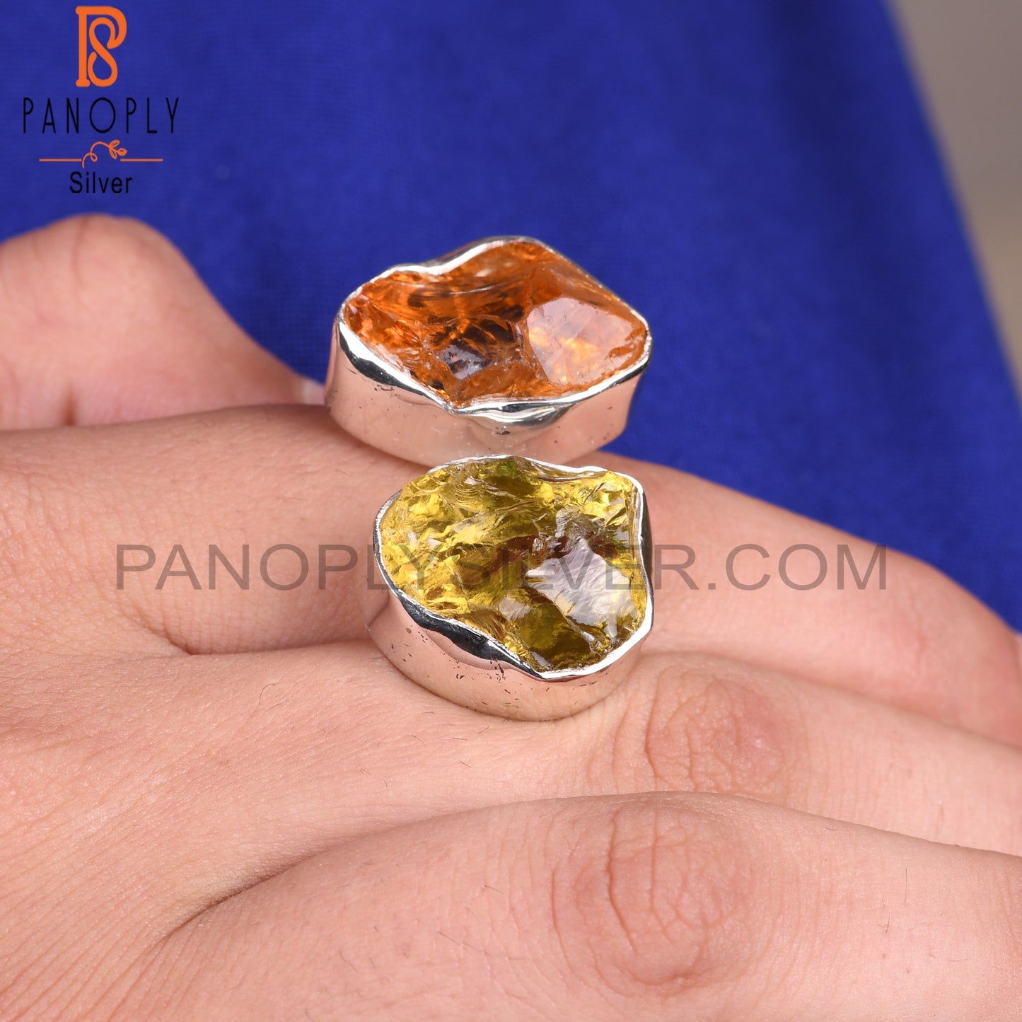 Citrine & Peridot Rough 925 Sterling Silver Ring