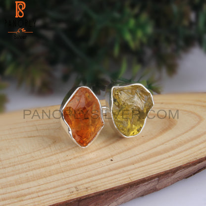 Citrine & Peridot Rough 925 Sterling Silver Ring