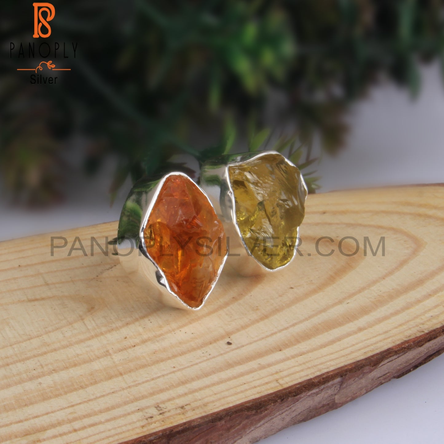 Citrine & Peridot Rough 925 Sterling Silver Ring